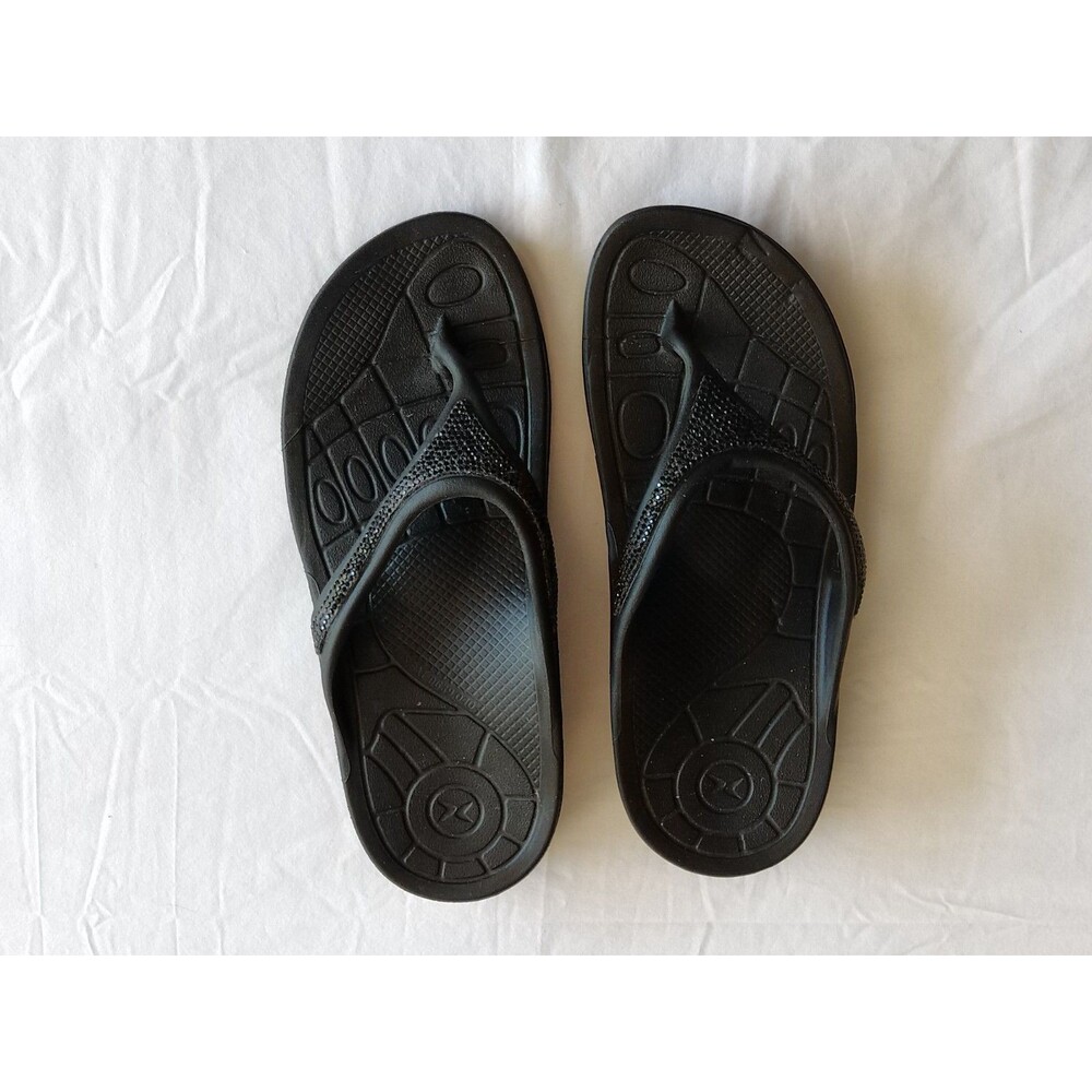 Aetrex BLACK Lynco Orthotic Flip Flop US 6 Glitter Sandals Fiji Sparkle - Picture 2 of 13